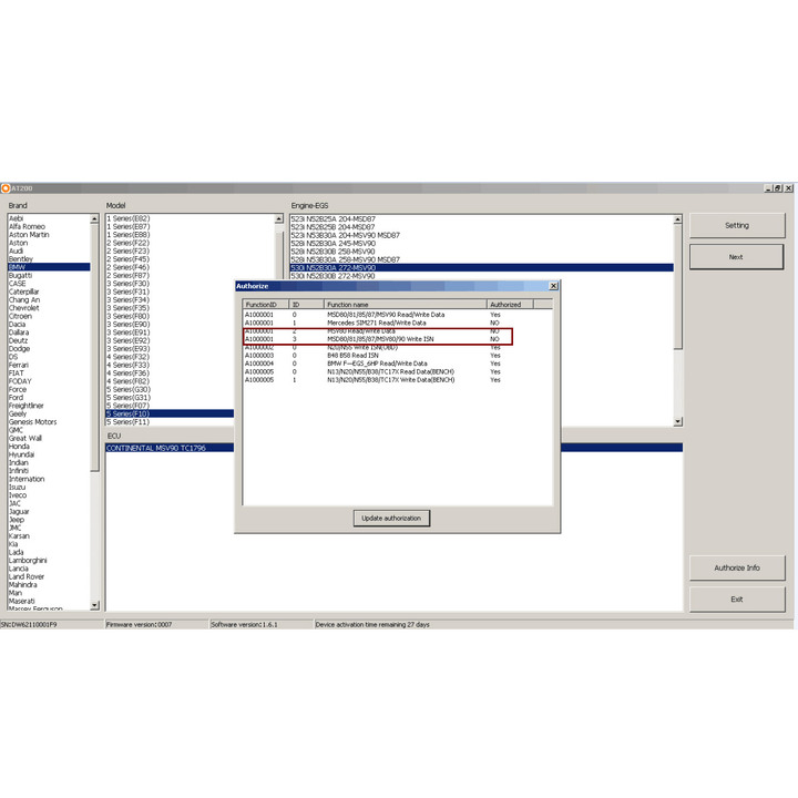 AT-200 Upgrade for BMW MSD80/MSD81/MSD85/MSD87/MSV80/MSV90 Write ISN and MSV80 Read/Write ISN, Backup and Restore Data